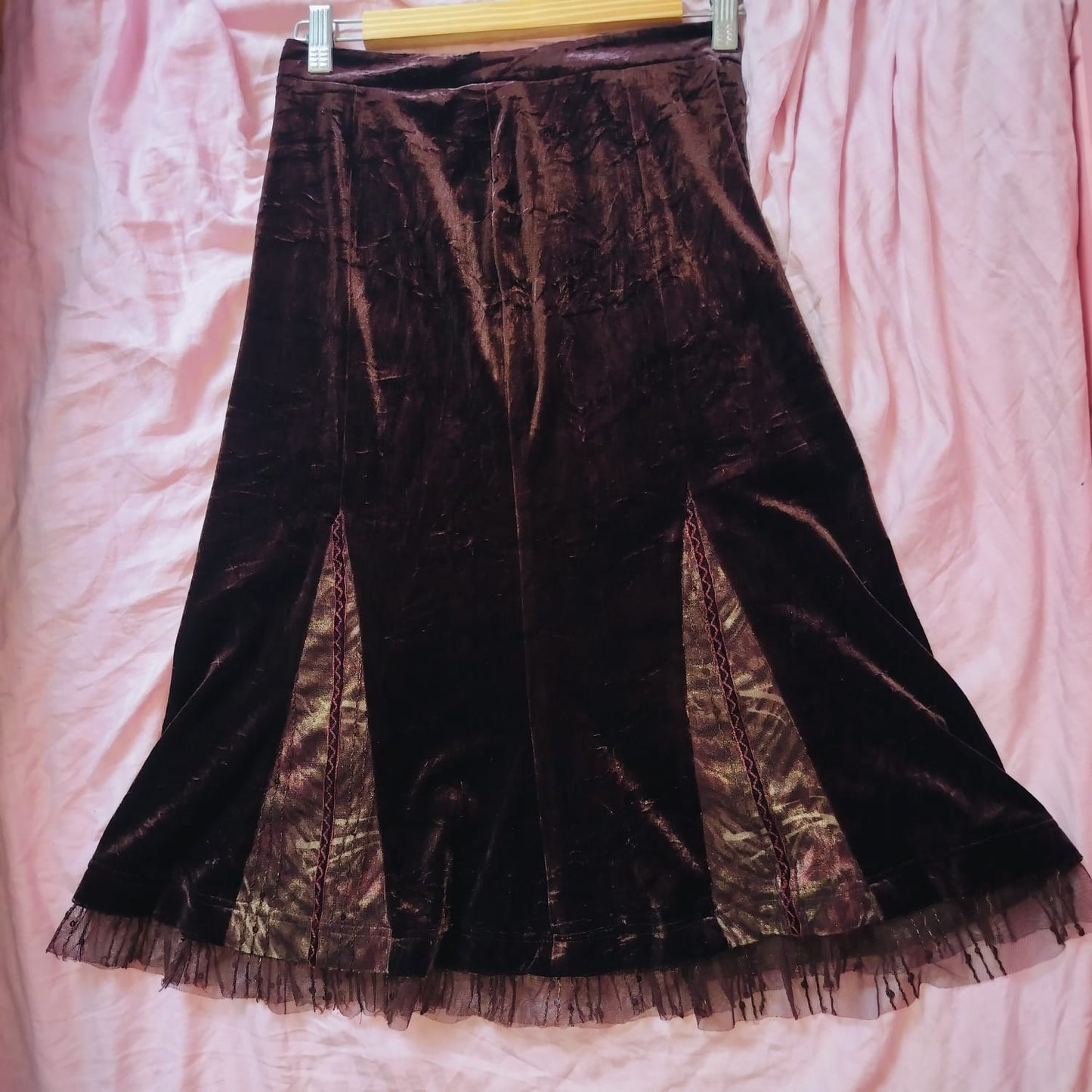 Velvet Gothic Grunge Skirt with Sheer Lace Inserts | Dark Academia Aesthetic