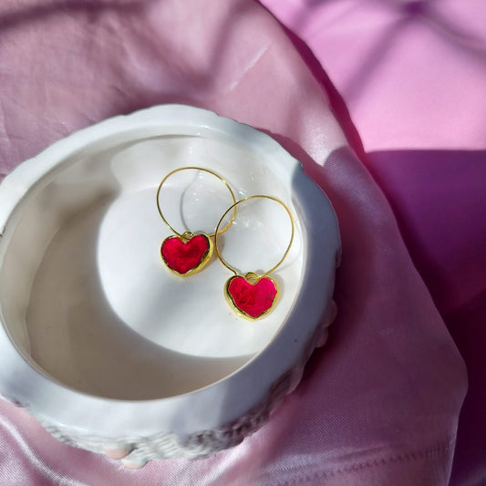 Red Heart Hoop Earrings