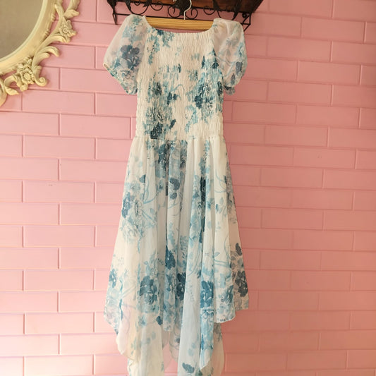 Blue Floral Print Midi Dress