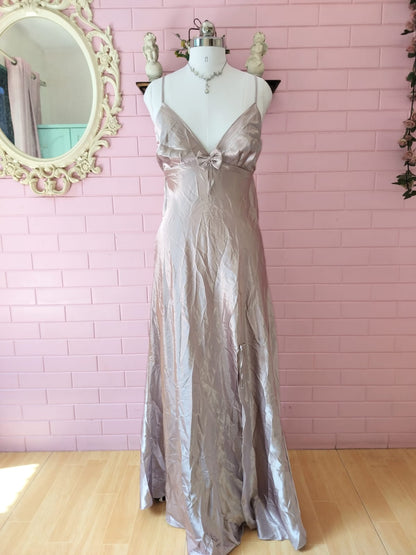 Vintage Champagne Satin Gown with Slit