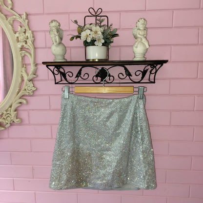 Silver Sequin Mini Skirt – Sparkly A-Line Party Skirt for Women