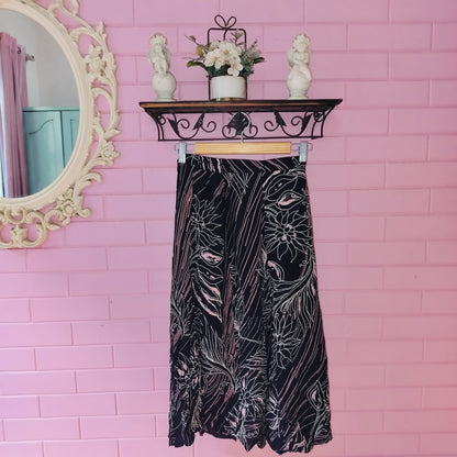 Ethereal Black & Pink Floral Skirt