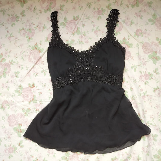 Black Embroidered Cami Top