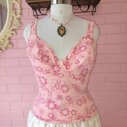 Y2K Pink Floral Summer Top