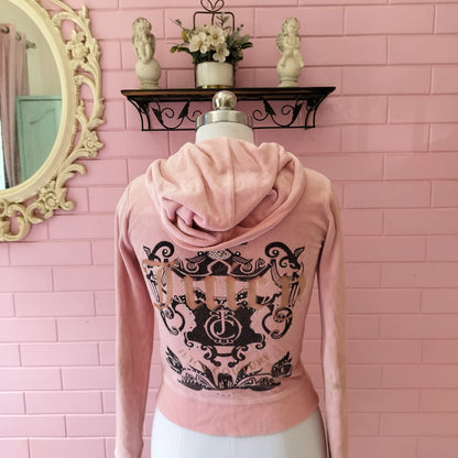 Authentic Juicy Couture Velour Hoodie - Pink Y2K Zip-Up with Rhinestone Logo