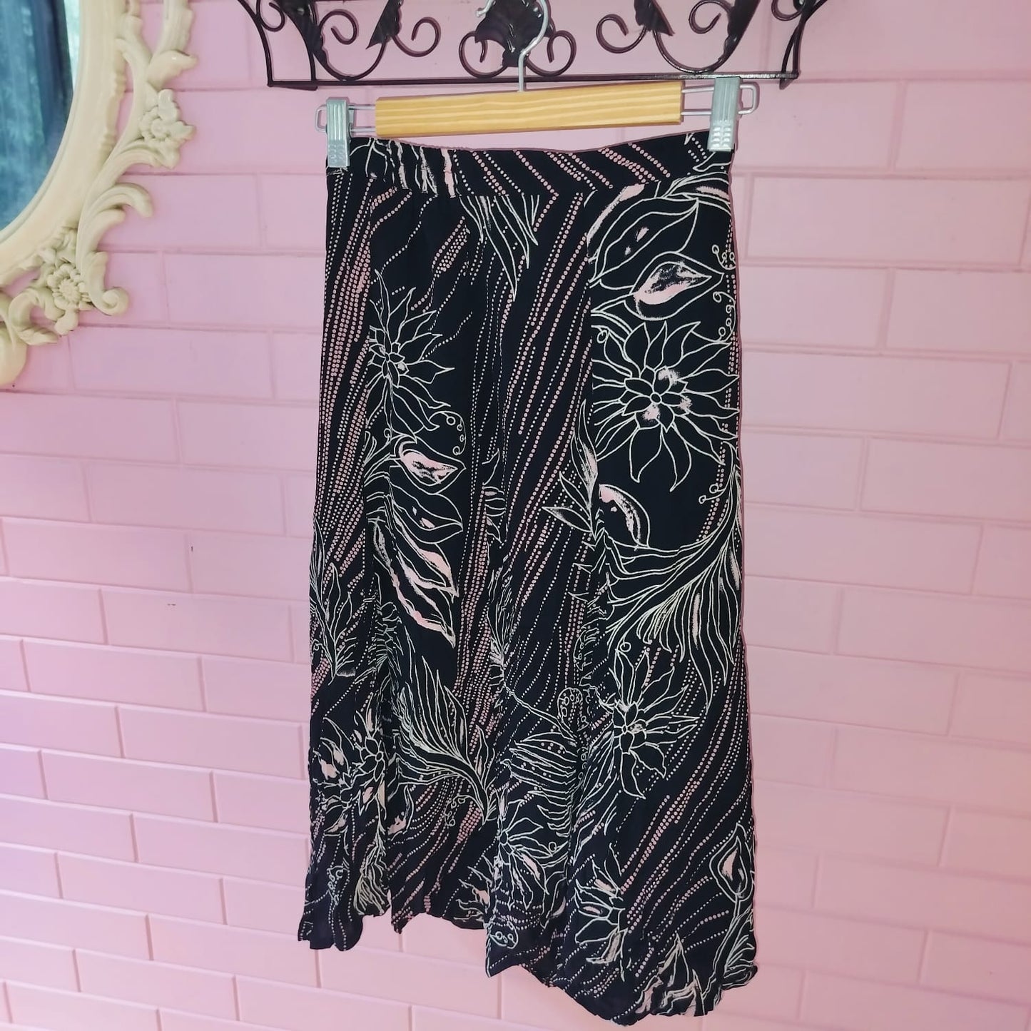 Ethereal Black & Pink Floral Skirt